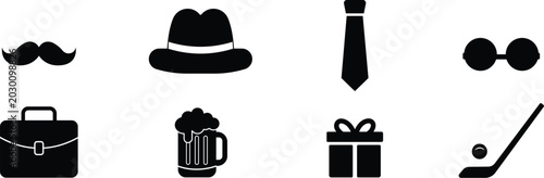 Quadro su tela Happy Fathers Day icon set featuring mustache, hat, tie and sunglasses