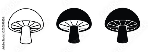 Bild auf Leinwand Mushroom Icons Set: Simple Outline, Solid Black, and Silhouette Vector Graphics
