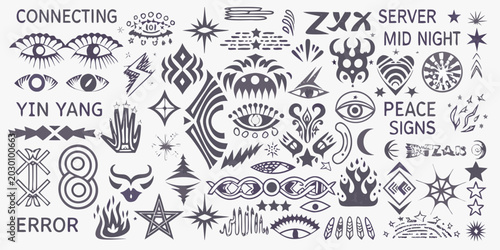 abstract tribal sigils and symbols collection black and white