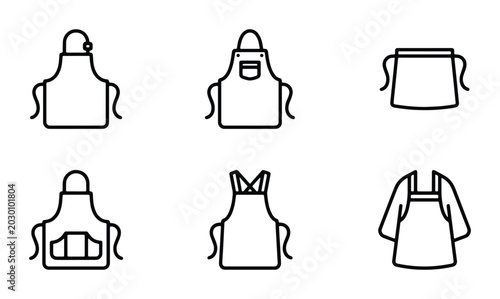Foto Diverse Apron Icons Set, Kitchen Wear Vector Graphics, Chef Garment Symbols, Coo