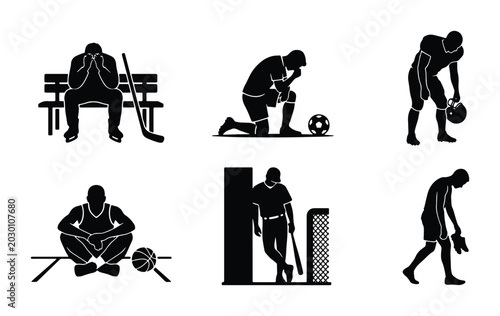 Canvas-taulu Set of 6 sports icons vector silhouettes depicting athletes in moments of defeat