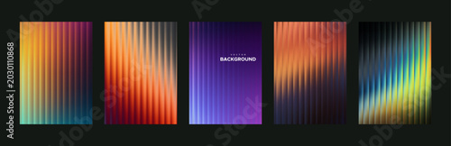 Minimalist aesthetic design templates for modern visual art project. Ribbed glass texture effect with multicolored vertical stripes. Abstract vector background. Posters with blurred refracted pattern.