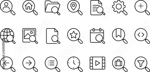 Canvastavla Set of various icons representing different functions and features with magnifyi