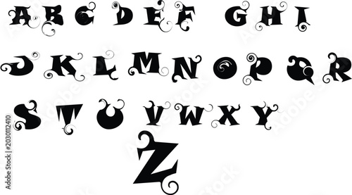 Schilderij op canvas Elegant black decorative cursive uppercase and lowercase alphabet letters with s