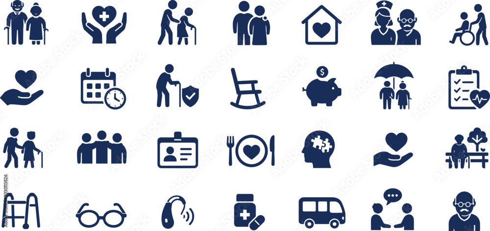 Fototapeta premium Family Care And Social Support Blue Glyph Icon Set Vector Illustration