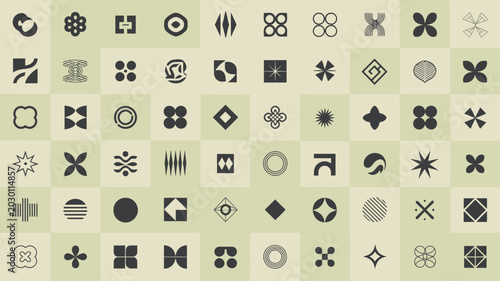 Cuadro en lienzo Minimalist geometric logo marks, set of 60 abstract vector icons, modern black b