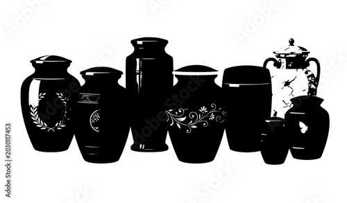 Fotografija Decorative funeral cremation urns vector illustration memorial collection isolat