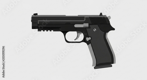 Canvas Print Black Semi-Automatic Pistol 3D Render Isolated on White Background