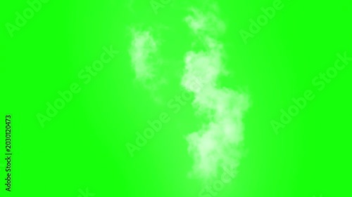 Wisps of white smoke or steam rising and dissipating against a vibrant green screen background for easy compositing.