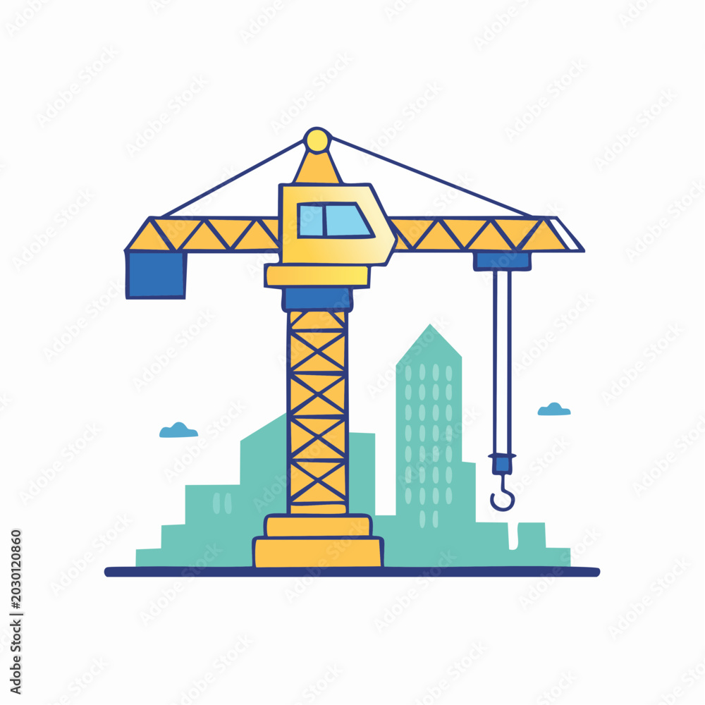Naklejka premium Construction Crane with City Skyline Illustration