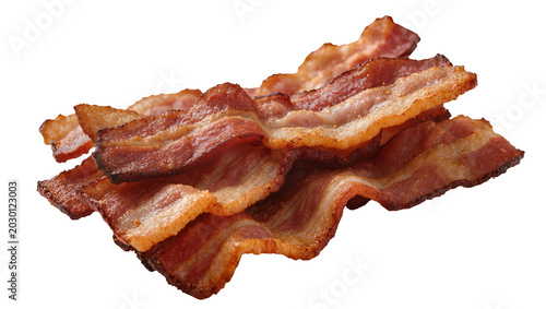 Quadro su tela Isolated Cooked bacon strips with crispy edges, deliciously prepared for breakfa