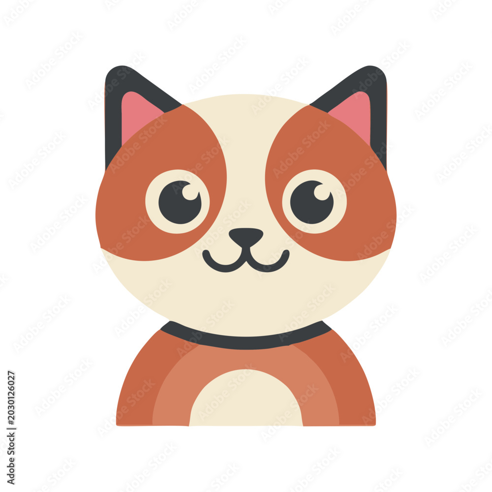 Fototapeta premium Cute Cat Cartoon Character, Flat Vector Kitten Icon