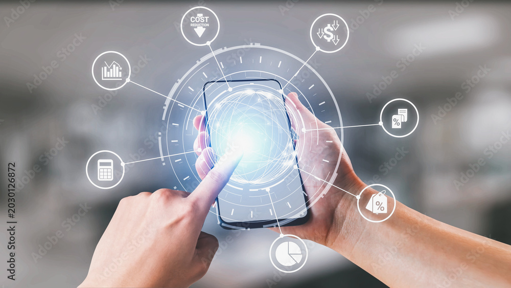 Obraz premium Cost reduction and cost saving through digital transformation, business cost optimization, operational cost reduction, financial savings, and resource efficiency strategies for business success. Spire