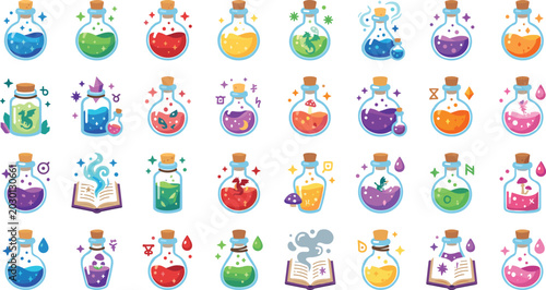 Fotografía Ultimate Magic Potion Bottle Vector Set Featuring Diverse Elixir Designs Enchant