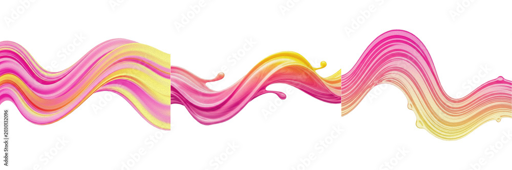 Fototapeta premium Pink Yellow Abstract Liquid Wave Set Isolated on Transparent Background Dynamic Paint Splash Smooth Flow Ribbons Collection for Modern Fluid Banner Graphic Design PNG