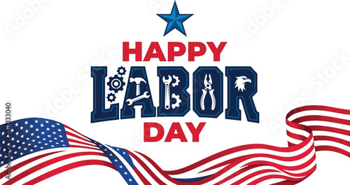Happy labor day greeting with patriotic american flag design