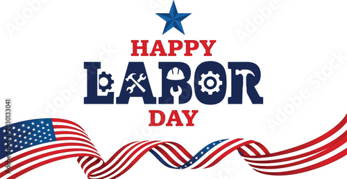 Vibrant labor day graphic with patriotic american flag and tools