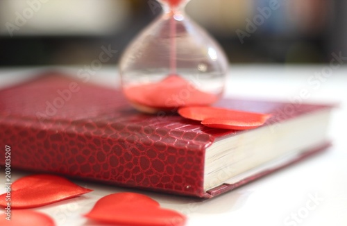 Photography Hourglass diary red hearts concept time for love passion romance photos
