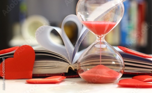 Photography Hourglass diary red hearts concept time for love passion romance photos