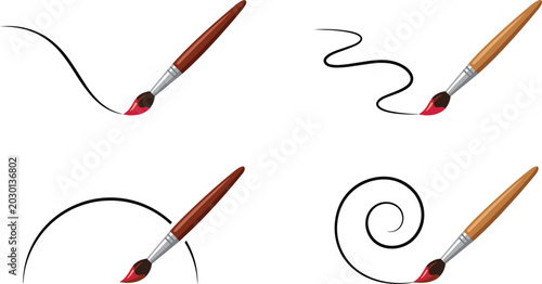 Foto Creative paint brush stroke vector set featuring artistic drawing lines, calligr