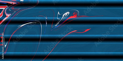 Canvastavla Blue and red abstract design with wavy lines and shapes