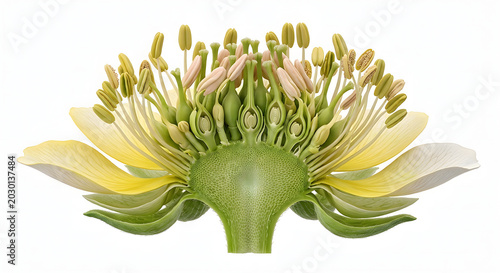 Detailed 3D Scientific Render of a Flower Cross-Section Showing Internal Anatomy and Receptacle