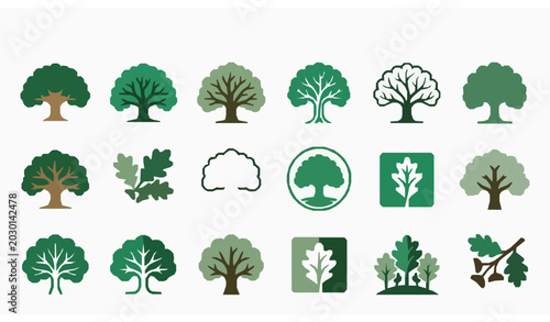 Tableau sur toile Modern oak tree icon collection with natural forest EPS 10 vector illustration d