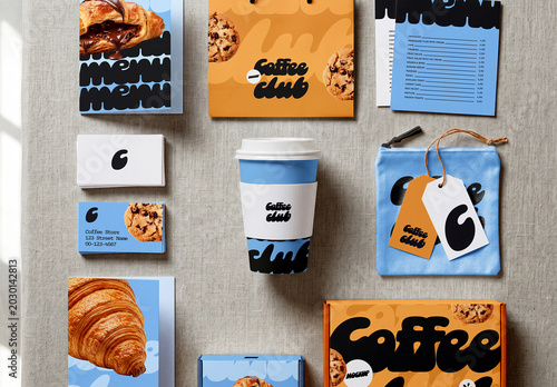 Coffee Shop Branding Mockup Set on Fabric Background