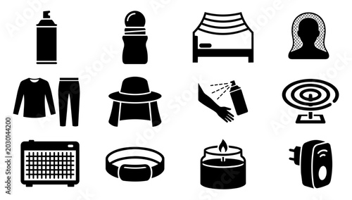 Cuadro en lienzo Insect Protection Product and Equipment Silhouette Icon Set