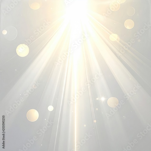 Bright, radiant light beams emanate from the top, creating an ethereal glow