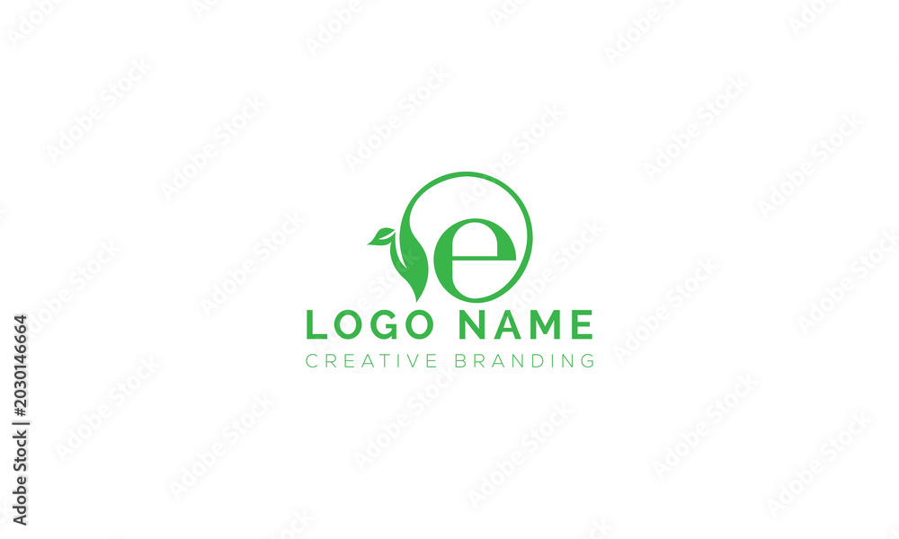 Fototapeta premium Green letter e eco logo design featuring organic leaf element, environment