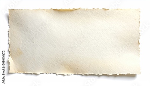 Aged, torn paper with rough edges and subtle texture, casting a shadow