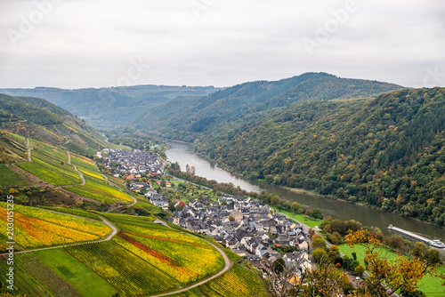 Autumn Moselle River Bend with Colorful Fields and Vineyards