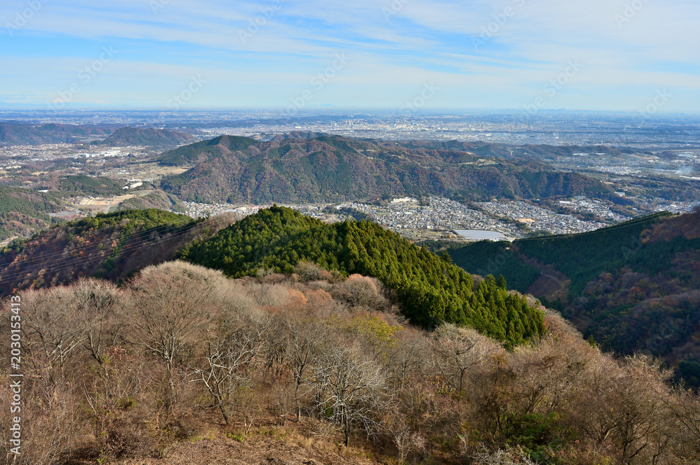 Fototapeta premium 丹沢の高取山山頂 展望台からのパノラマ写真 関東平野