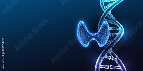Obraz na płótnie DNA Double Helix Thyroid Gland Genetics Hashimoto Hypothyroidism Glowing Blue Po
