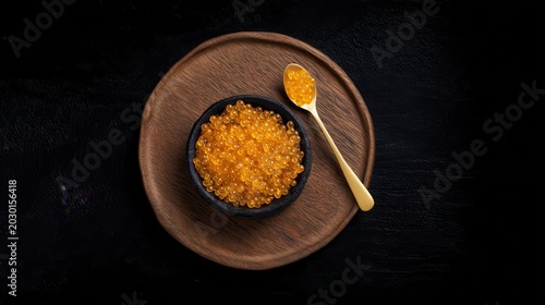 Orange Caviar on Wooden Board