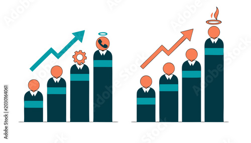 Foto Business growth charts with figures representing progress and setbacks during fi