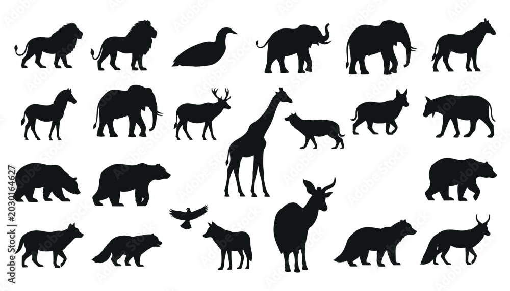 Obraz premium Wild Animal Silhouette SVG Bundle | Safari Wildlife Icons Design for T-Shirts & POD