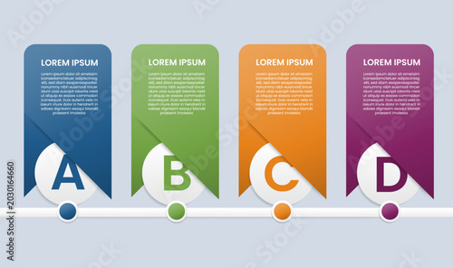 Φωτογραφία Process table box base shape infographic with glossy gradient style with round v