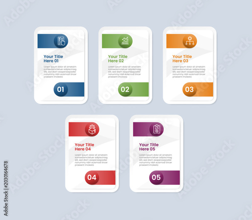 Fotografi Process table box base shape infographic with glossy gradient style with vertica