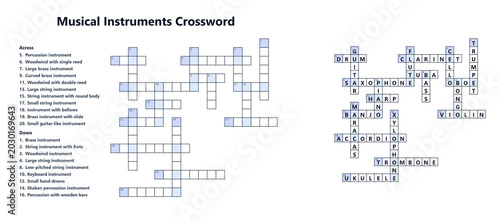 Canvas Print Music & Instruments crossword puzzle with 20 terms