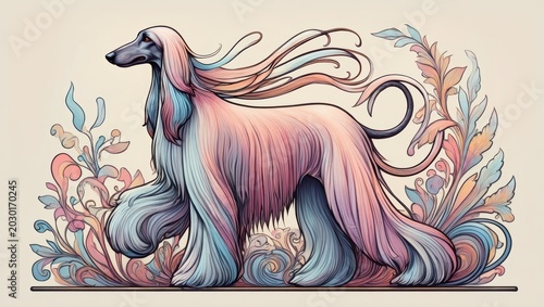 Elegant Pastel Afghan Hound Illustration