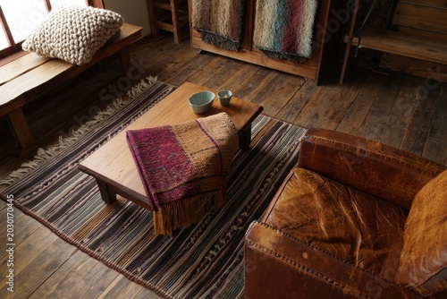 Cozy Rustic Living Room Interior with Handcrafted Decor