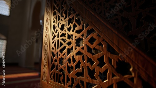 Intricate Islamic Geometric Wooden Latticework