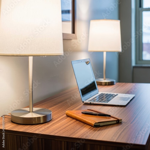 Desk Workspace with Laptop and Accessories