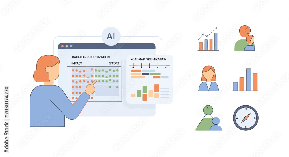 Fototapeta premium AI Data Analysis: Woman Interacting with Machine Learning Dashboard