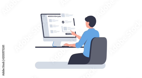 Man Working on Computer, Online Application, Digital Workflow