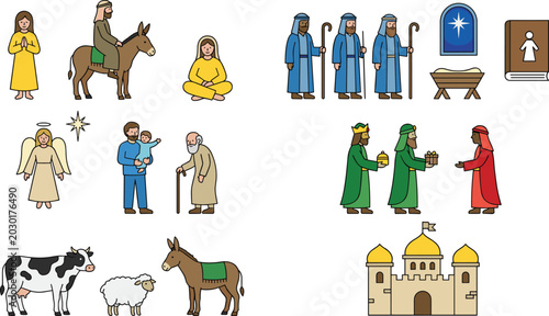 Photos Christmas Nativity Scene Icon Set with Holy Family, Three Wise Men, Angel, Sheph