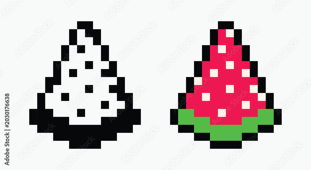 Fototapeta premium set Watermelon Slice pixel art icon vector illustration.