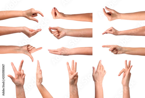Foto Set of hand gestures isolated on white